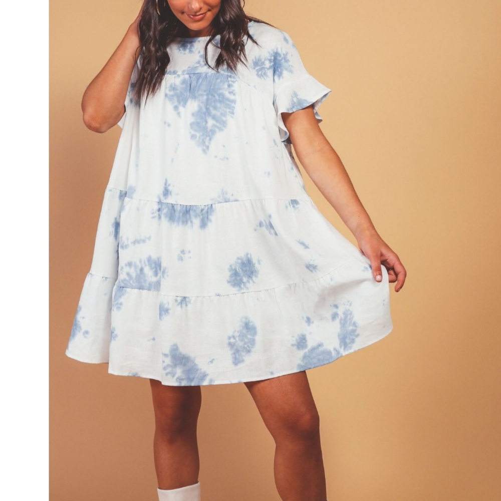 Tie dye linen tiered babydoll dress